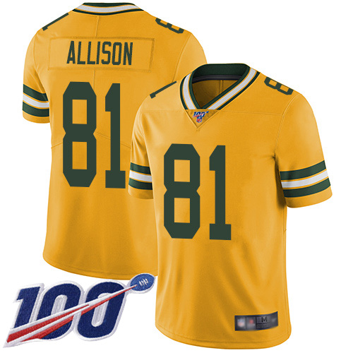 Green Bay Packers Limited Gold Men #81 Allison Geronimo Jersey Nike NFL 100th Season Rush Vapor Untouchable->nfl t-shirts->Sports Accessory